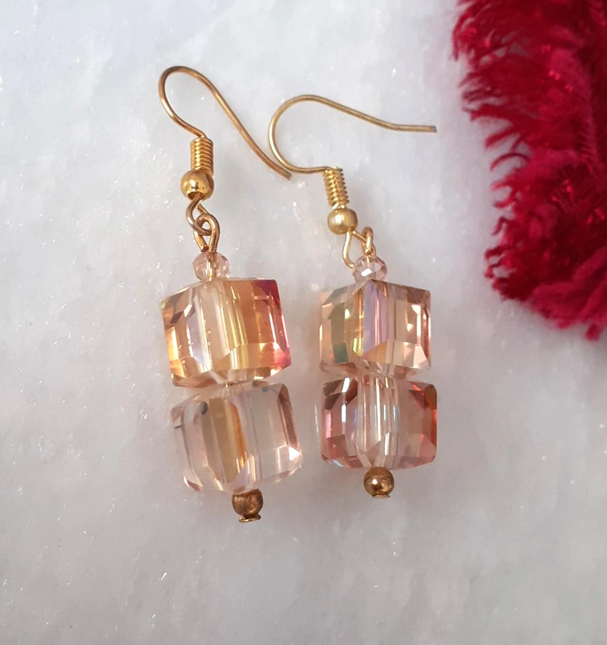 oorbellen hangers gele AB swarovski kubus
